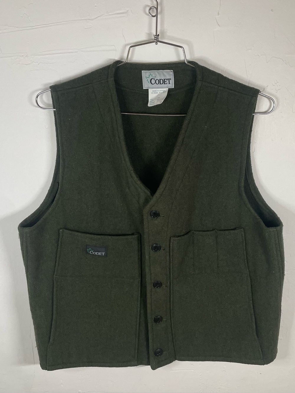 Vintage Codet 622L Wool Field Hunting Vest Mens Large Olive Green